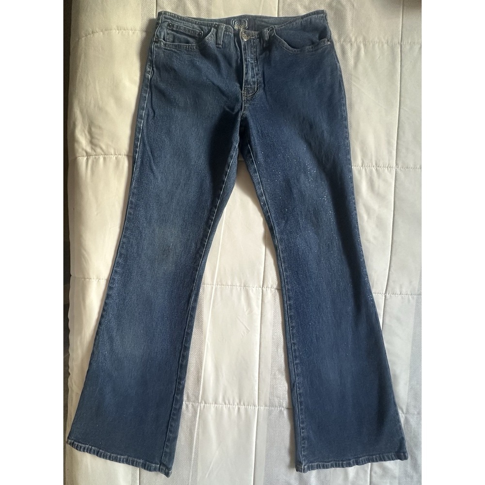 Vintage Angels‎ Women's Size 9 Blue Low Rise Glitter Flare Denim Jeans Y2K